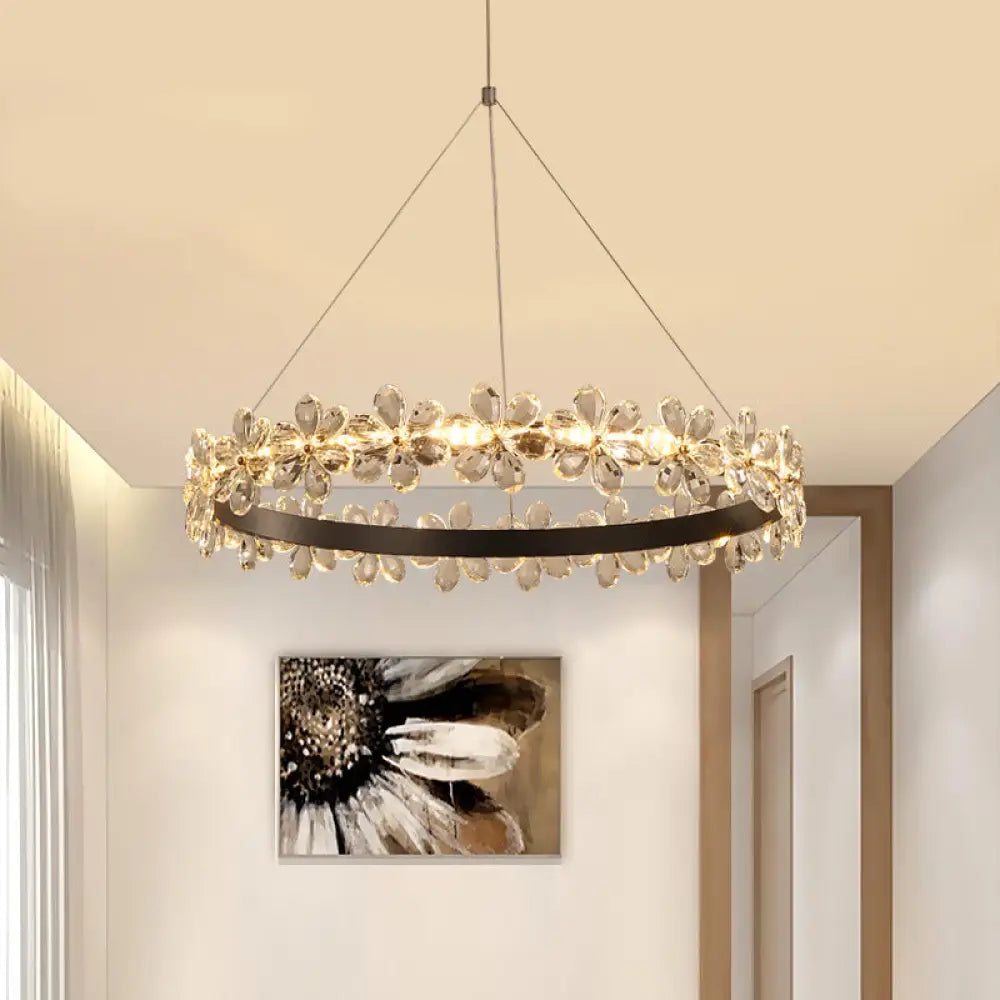 Contemporary Clear Crystal Chandelier With Flower Accents For Restaurant Hanging / 12’ Third Gear