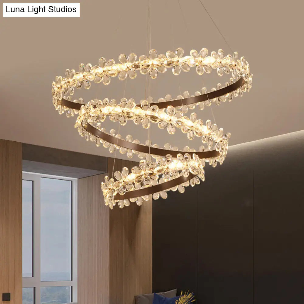 Contemporary Clear Crystal Chandelier With Flower Accents For Restaurant Hanging