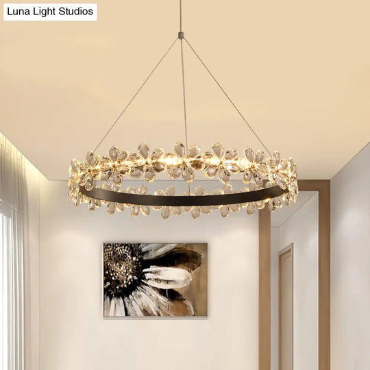 Modern Circle Chandelier With Clear Crystal And Flower Decoration - Perfect For Restaurants / 12