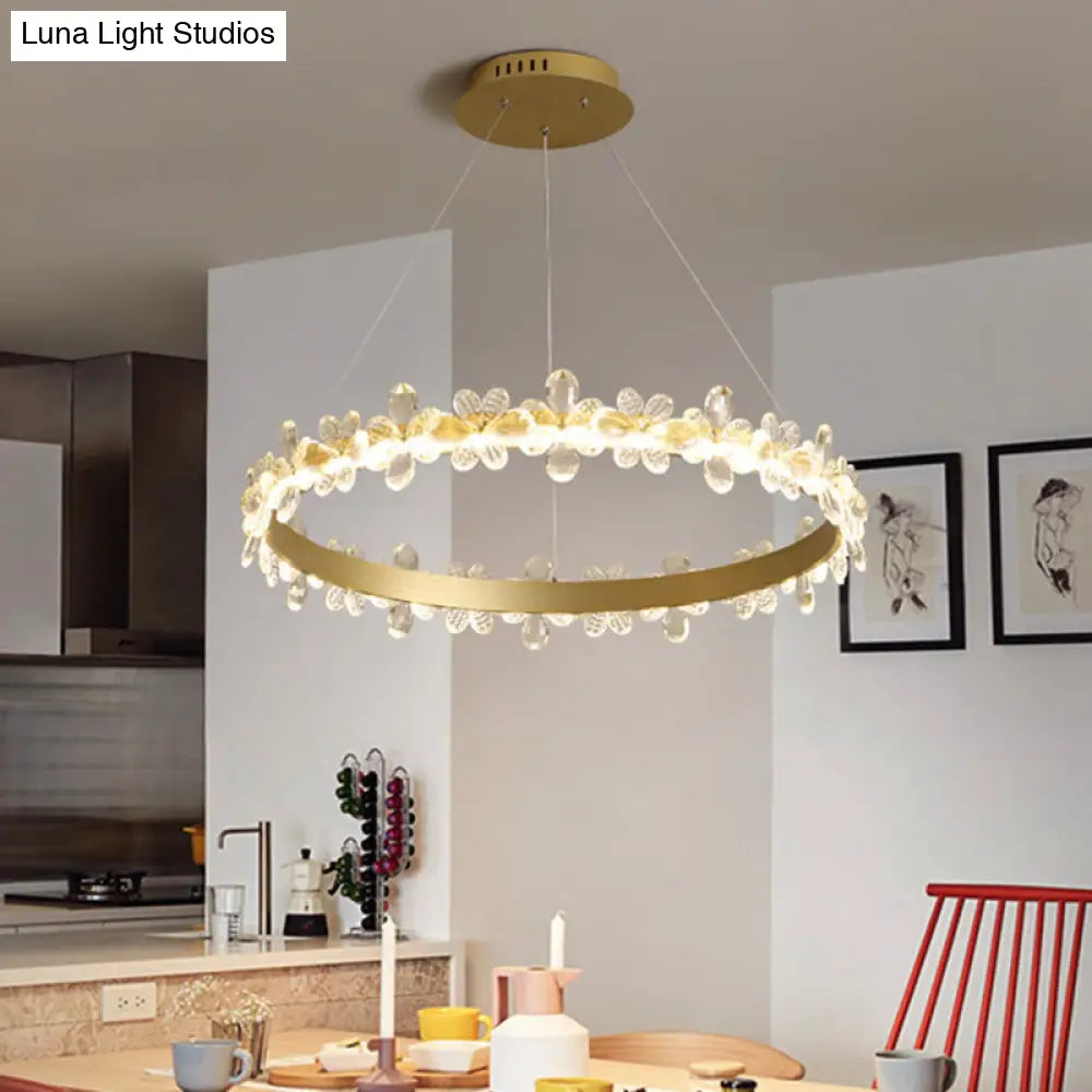 Modern Circle Chandelier With Clear Crystal And Flower Decoration - Perfect For Restaurants / 16