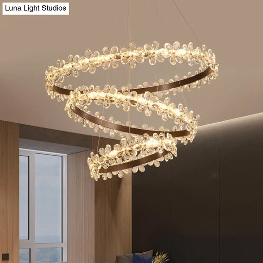 Modern Circle Chandelier With Clear Crystal And Flower Decoration - Perfect For Restaurants