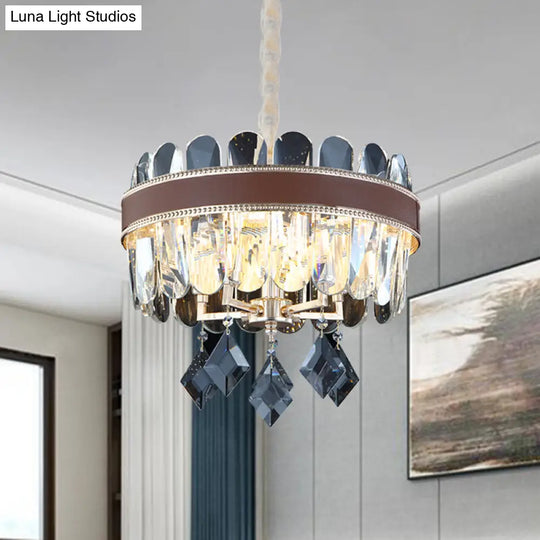 Contemporary Crystal Drum Chandelier With 5 Hanging Pendant Lights Clear