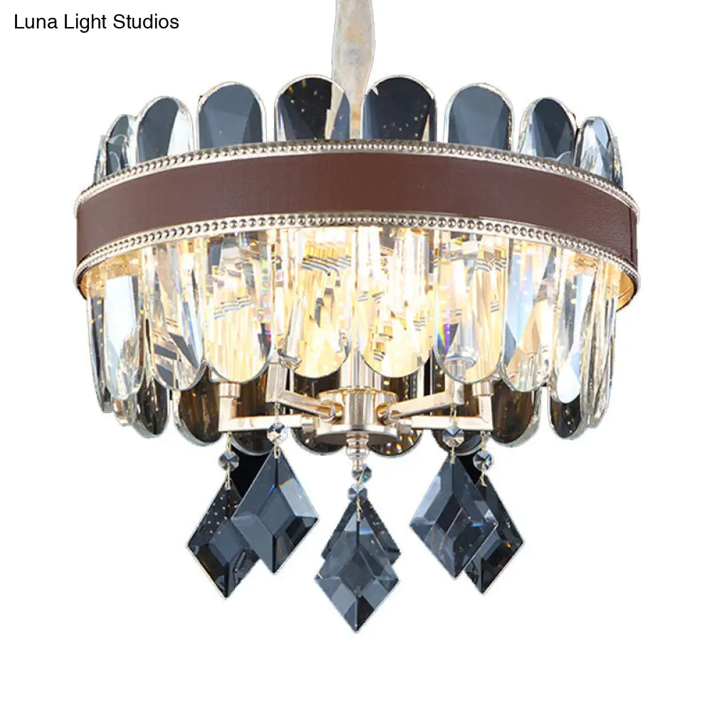 Contemporary Crystal Drum Chandelier With 5 Hanging Pendant Lights