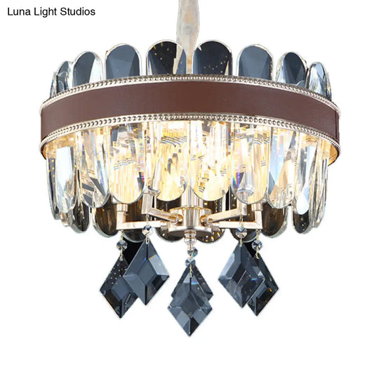 Contemporary Crystal Drum Chandelier With 5 Hanging Pendant Lights