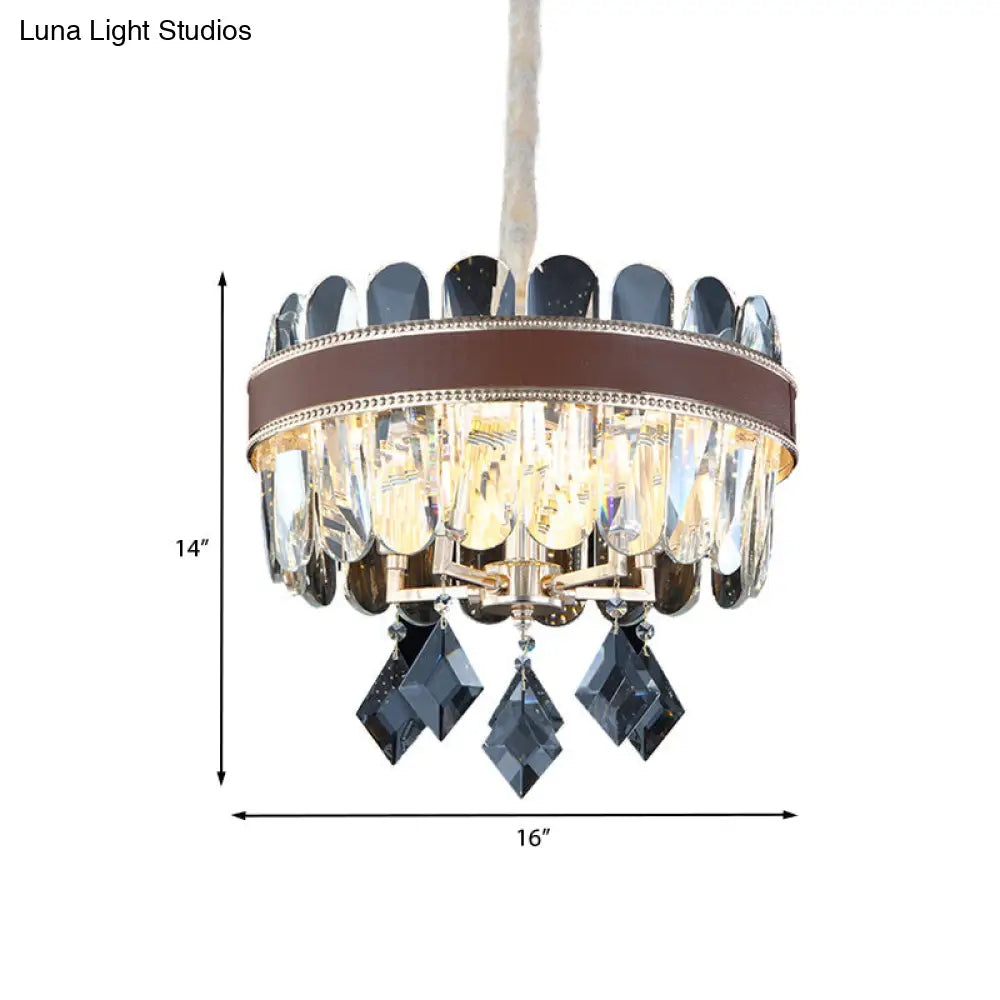 Contemporary Crystal Drum Chandelier With 5 Hanging Pendant Lights