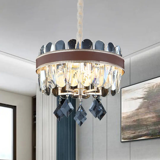 Contemporary Clear Crystal Drum Chandelier Pendant Light - 5 Heads