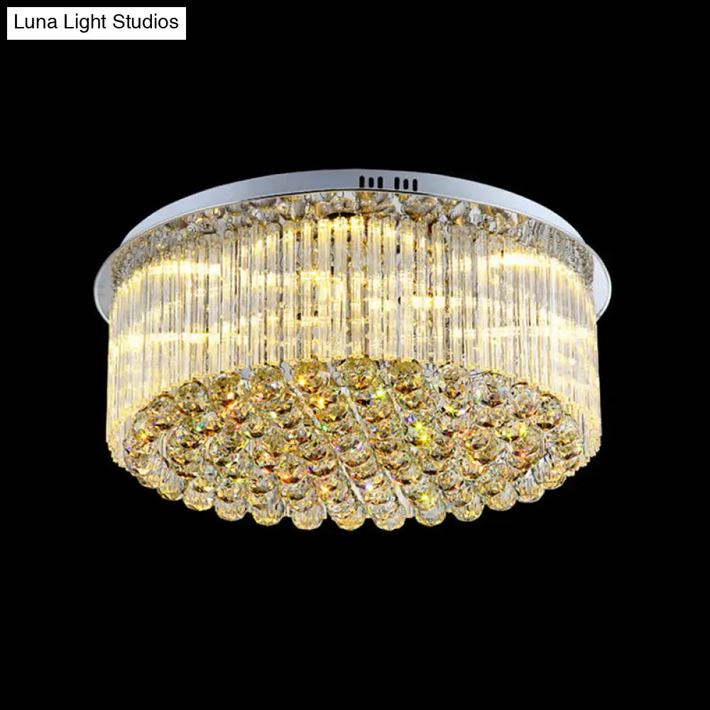 Contemporary Clear Crystal Drum Flush Mount Led Ceiling Light - 19.5’/23.5’ Wide Ideal For