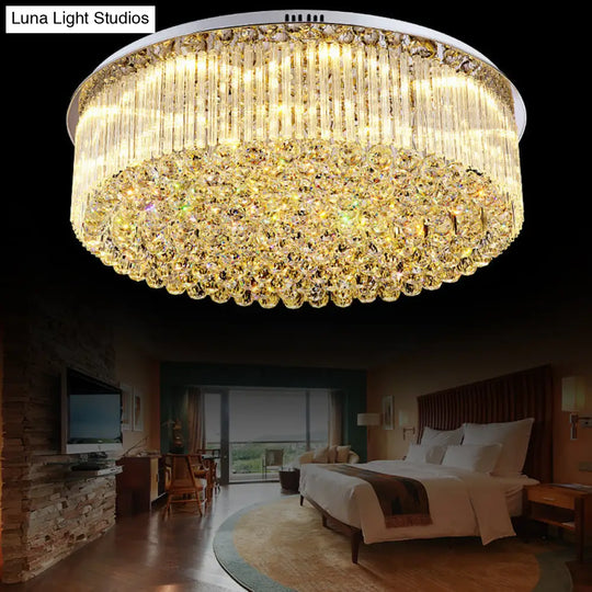 Contemporary Clear Crystal Drum Flush Mount Led Ceiling Light - 19.5’/23.5’ Wide Ideal For