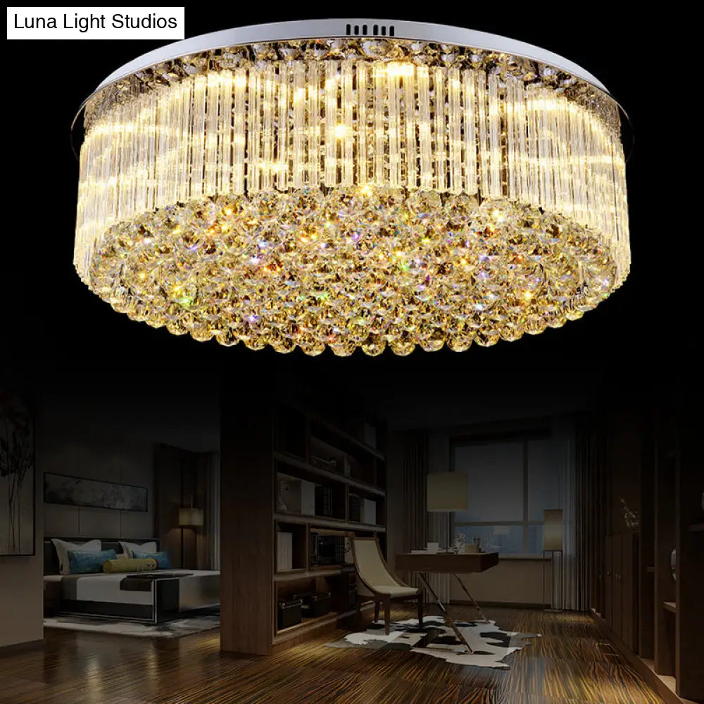 Contemporary Clear Crystal Drum Flush Mount Led Ceiling Light - 19.5’/23.5’ Wide Ideal For