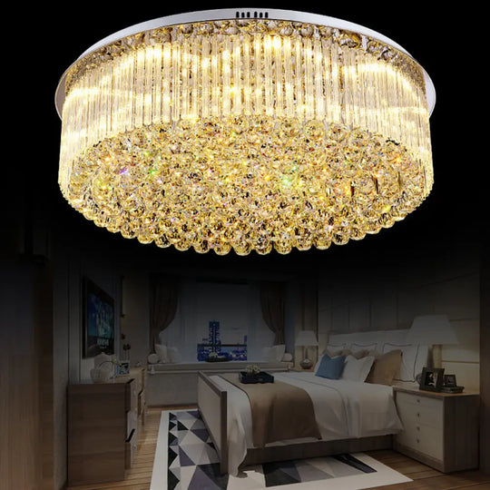 Contemporary Clear Crystal Drum Flush Mount Led Ceiling Light - 19.5’/23.5’ Wide Ideal For