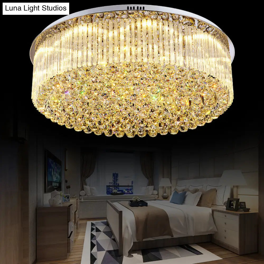 Contemporary Clear Crystal Drum Flush Mount Led Ceiling Light - 19.5/23.5 Wide Ideal For Living Room