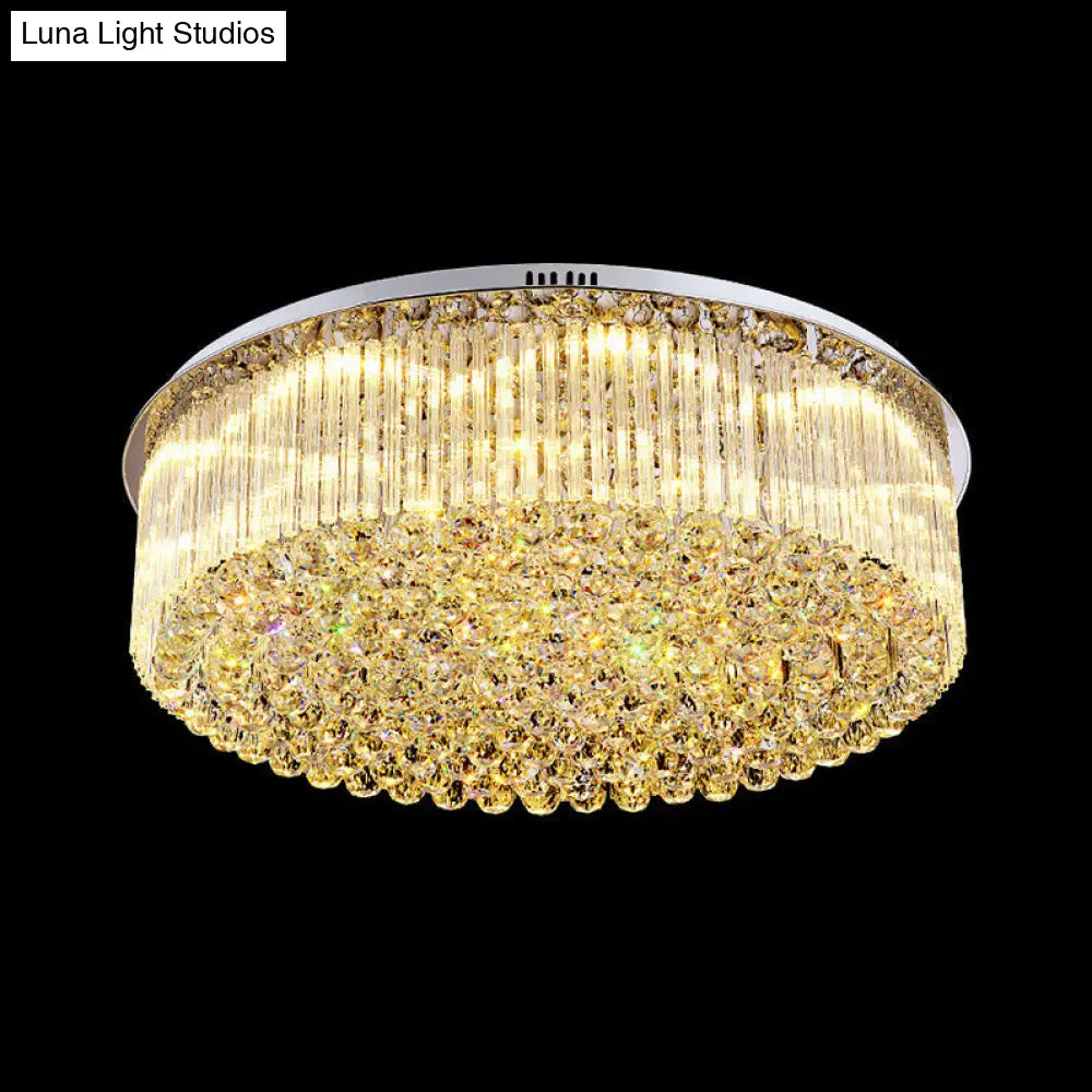 Contemporary Clear Crystal Drum Flush Mount Led Ceiling Light - 19.5/23.5 Wide Ideal For Living Room