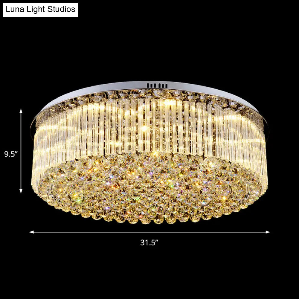 Contemporary Clear Crystal Drum Flush Mount Led Ceiling Light - 19.5’/23.5’ Wide Ideal For