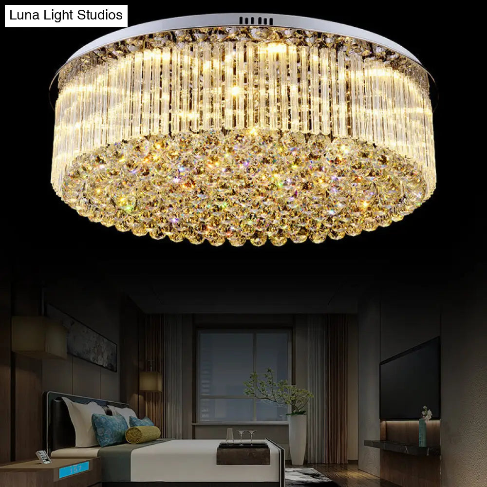 Contemporary Clear Crystal Drum Flush Mount Led Ceiling Light - 19.5/23.5 Wide Ideal For Living Room