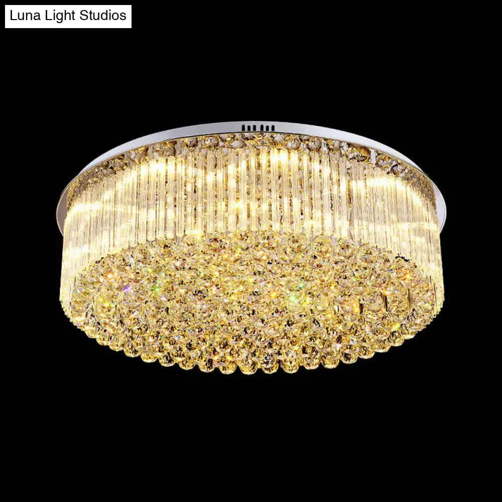 Contemporary Clear Crystal Drum Flush Mount Led Ceiling Light - 19.5’/23.5’ Wide Ideal For