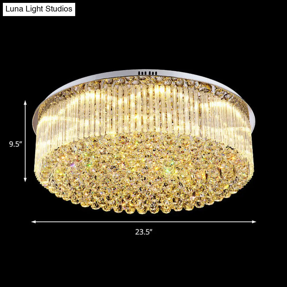 Contemporary Clear Crystal Drum Flush Mount Led Ceiling Light - 19.5/23.5 Wide Ideal For Living Room