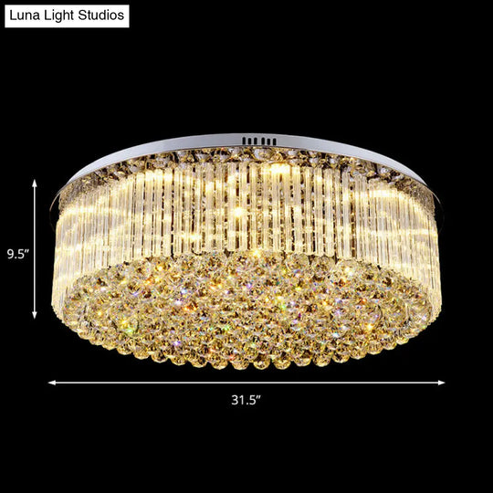 Contemporary Clear Crystal Drum Flush Mount Led Ceiling Light - 19.5/23.5 Wide Ideal For Living Room