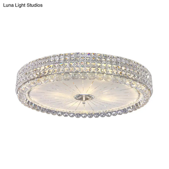 Contemporary Clear Crystal Multi-Head Flush Mount Ceiling Light In Chrome - 16’/19.5’ W Drum Lamp
