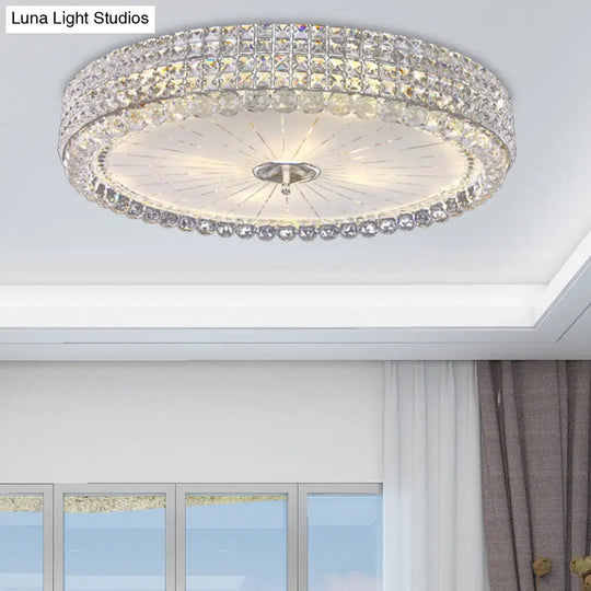 Contemporary Clear Crystal Multi-Head Flush Mount Ceiling Light In Chrome - 16/19.5 W Drum Lamp / 16