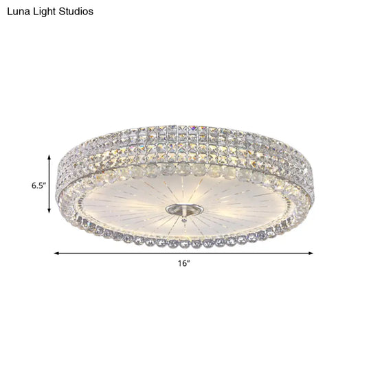 Contemporary Clear Crystal Multi-Head Flush Mount Ceiling Light In Chrome - 16’/19.5’ W Drum Lamp