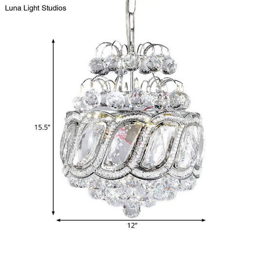 Contemporary Clear Crystal Orbs Chandelier With Silver Drop/Leaf Design - 3 Bulb Suspension Pendant