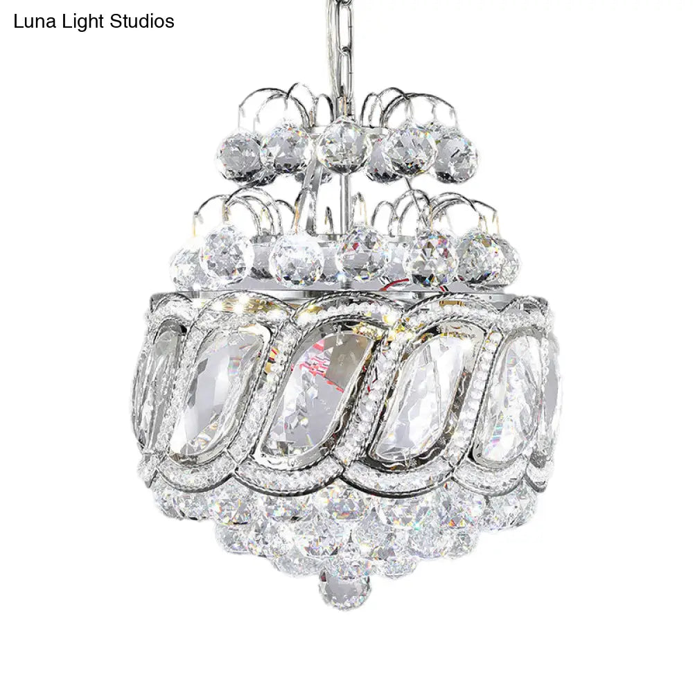 Contemporary Clear Crystal Orbs Chandelier With Silver Drop/Leaf Design - 3 Bulb Suspension Pendant