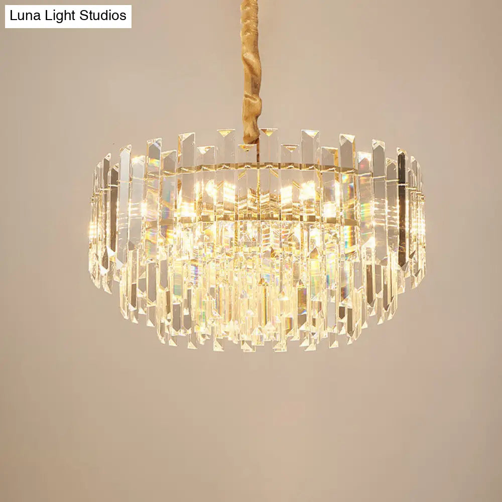 Contemporary Drum Pendant Light Fixture With Crystal Prismatic Clear Bulbs 18/23.5 Wide