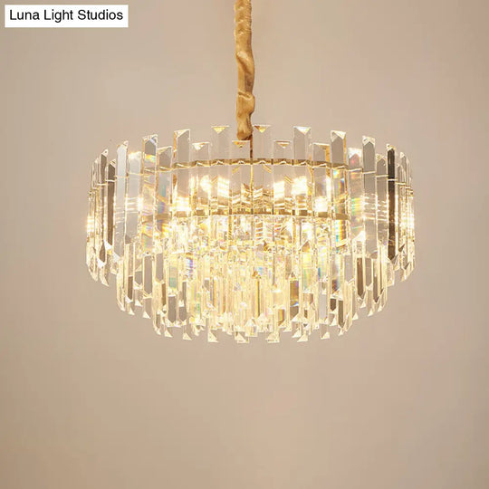 Contemporary Drum Pendant Light Fixture With Crystal Prismatic Clear Bulbs 18/23.5 Wide