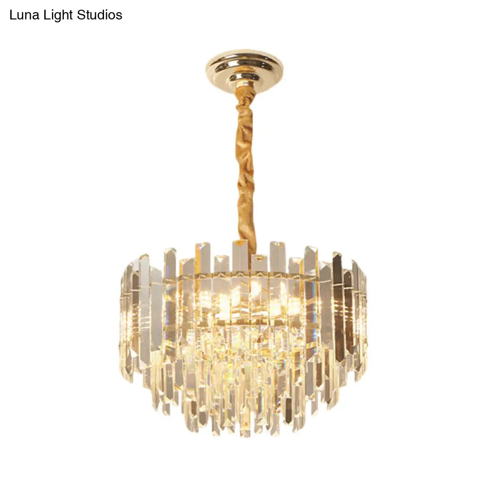 Contemporary Drum Pendant Light Fixture With Crystal Prismatic Clear Bulbs 18/23.5 Wide