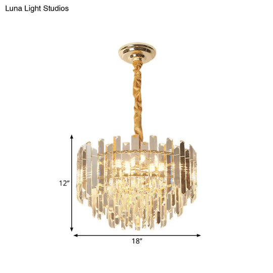 Contemporary Drum Pendant Light Fixture With Crystal Prismatic Clear Bulbs 18/23.5 Wide