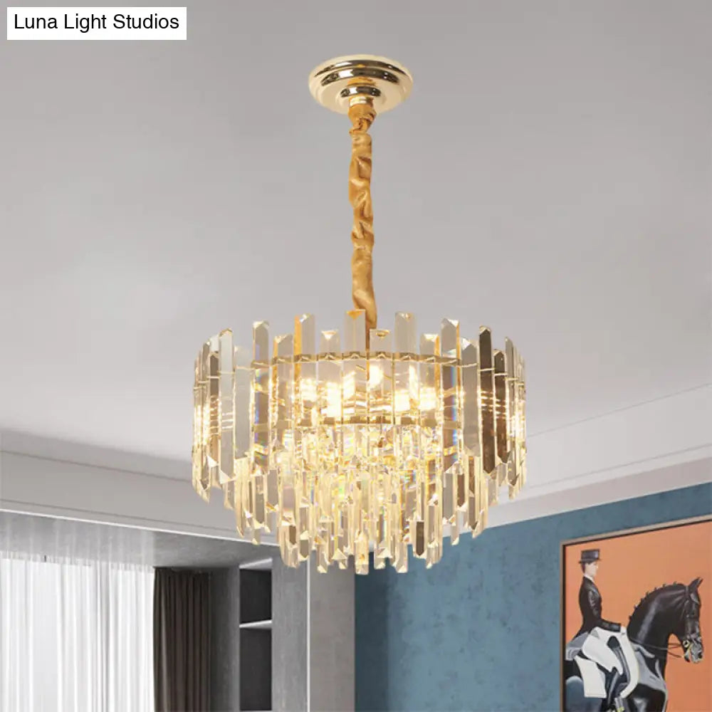 Contemporary Drum Pendant Light Fixture With Crystal Prismatic Clear Bulbs 18/23.5 Wide / 18