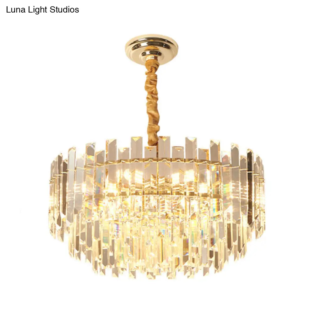 Contemporary Drum Pendant Light Fixture With Crystal Prismatic Clear Bulbs 18/23.5 Wide