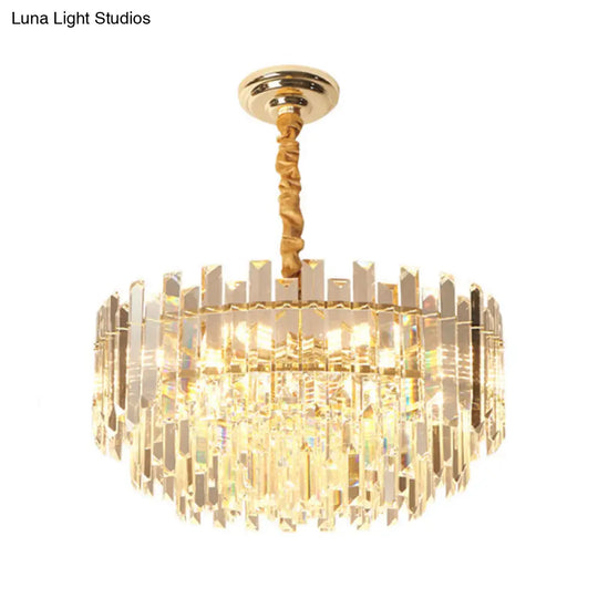 Contemporary Drum Pendant Light Fixture With Crystal Prismatic Clear Bulbs 18/23.5 Wide