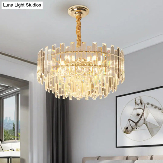 Contemporary Drum Pendant Light Fixture With Crystal Prismatic Clear Bulbs 18/23.5 Wide