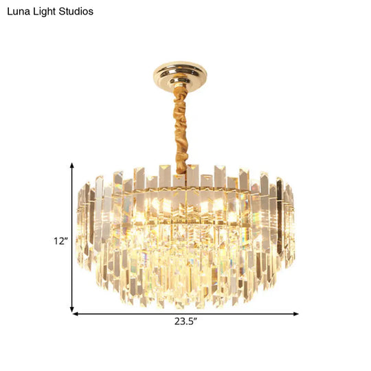 Contemporary Drum Pendant Light Fixture With Crystal Prismatic Clear Bulbs 18/23.5 Wide