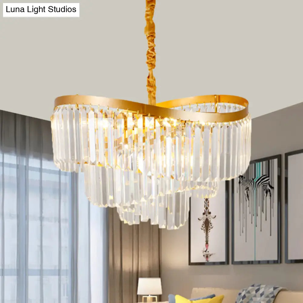 Clear Crystal Prisms Chandelier Pendant Light - Contemporary Design 10/11 Bulbs Spiral Style 21.5/30