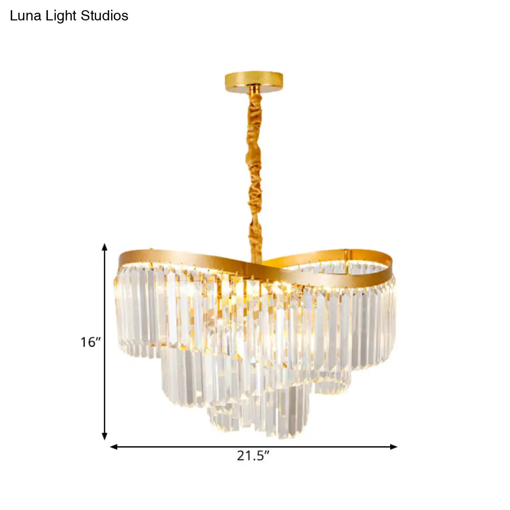 Contemporary Clear Crystal Prisms Chandelier Light With 10/11 Bulbs - Spiral Design 21.5’/30’