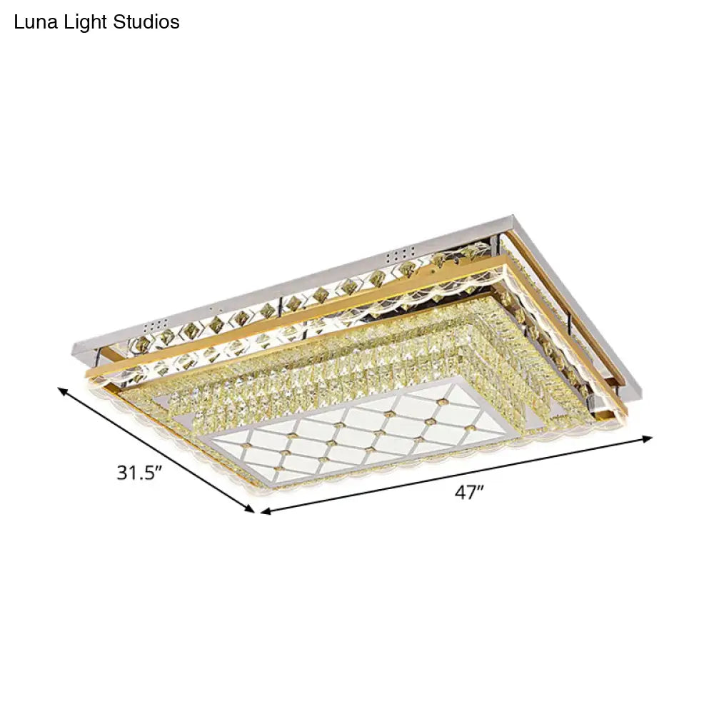 Contemporary Clear Crystal Rectangle Led Flush Mount Ceiling Light For Living Room