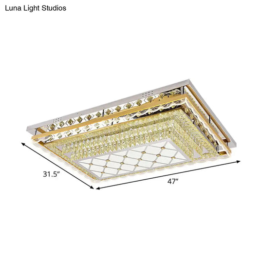 Contemporary Clear Crystal Rectangle Led Flush Mount Ceiling Light For Living Room