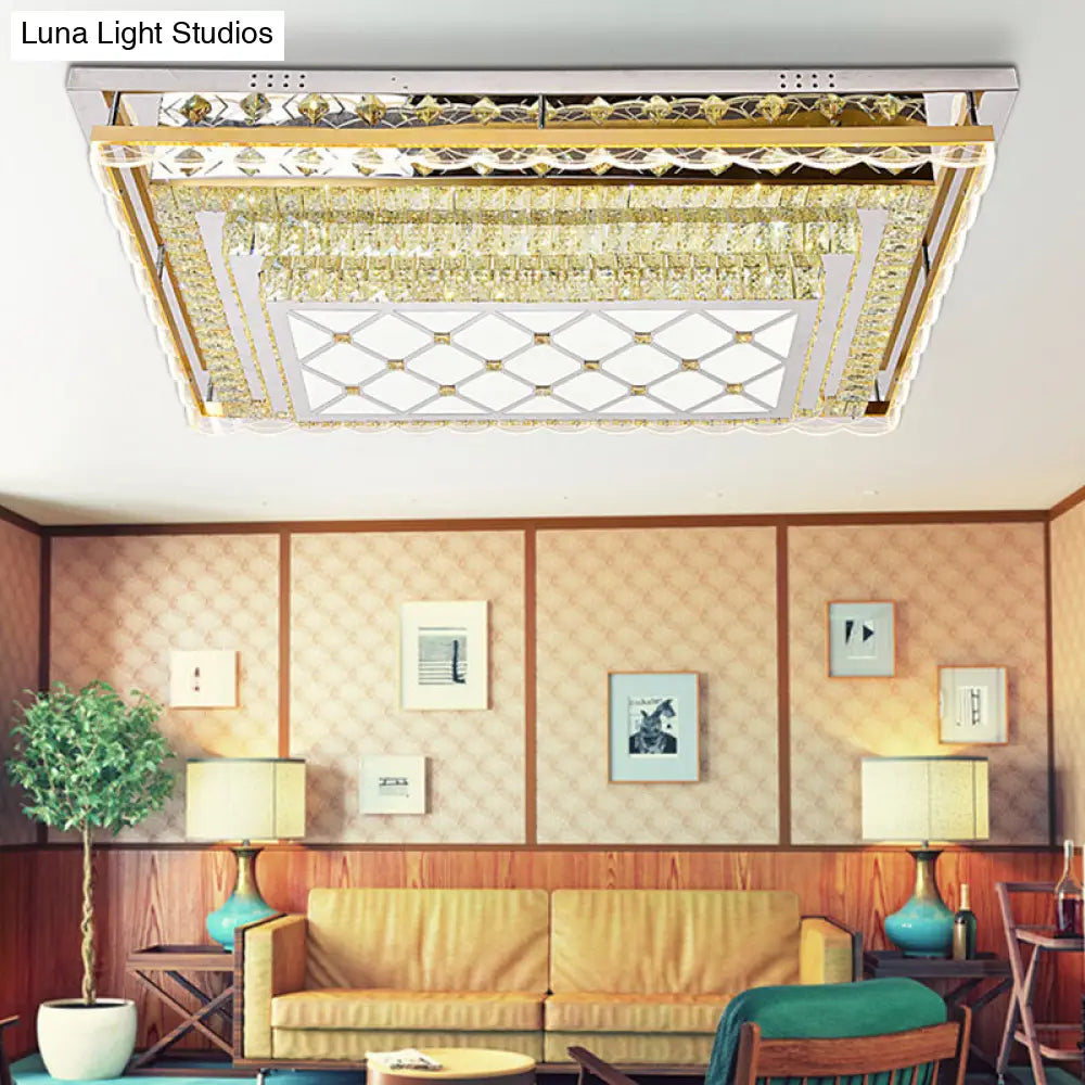 Contemporary Clear Crystal Rectangle Led Flush Mount Ceiling Light For Living Room