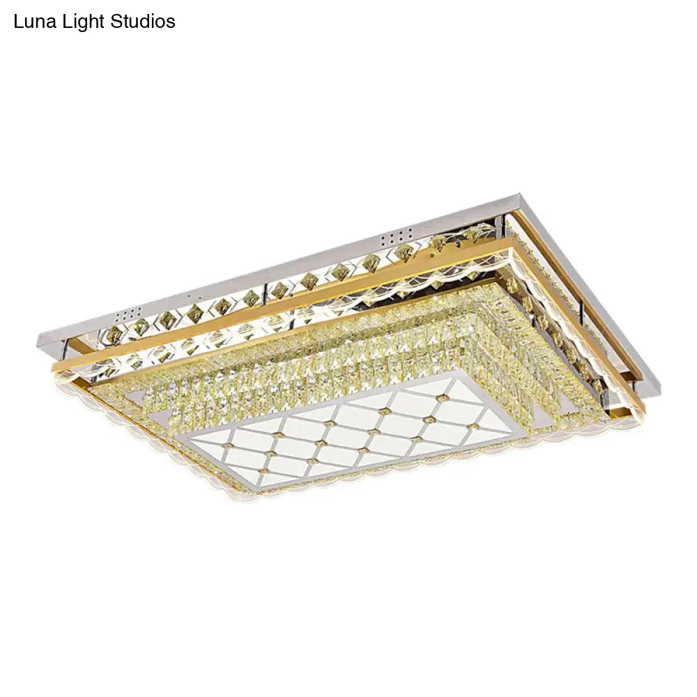 Contemporary Clear Crystal Rectangle Led Flush Mount Ceiling Light For Living Room