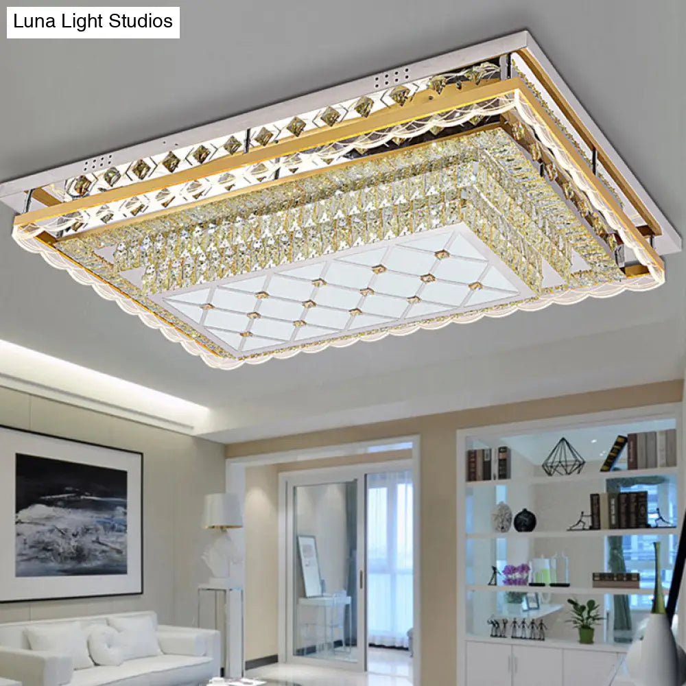 Contemporary Clear Crystal Rectangle Led Flush Mount Ceiling Light For Living Room