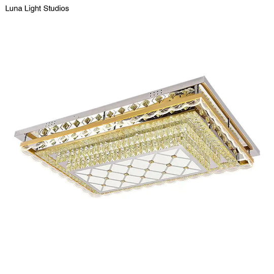 Contemporary Clear Crystal Rectangle Led Flush Mount Ceiling Light For Living Room