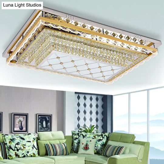 Contemporary Clear Crystal Rectangle Led Flush Mount Ceiling Light For Living Room