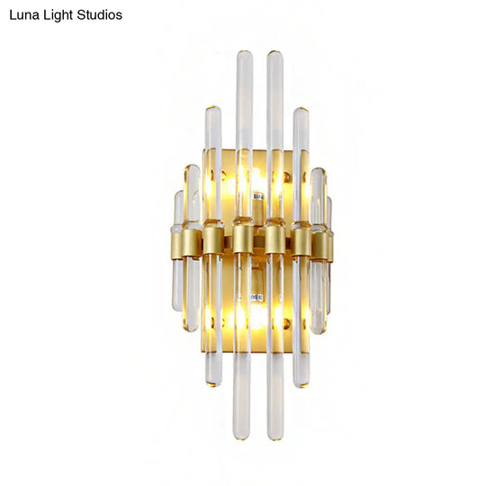 Contemporary Clear Crystal Tube Wall Lighting With 2 Brass Lights - Ideal For Living Room