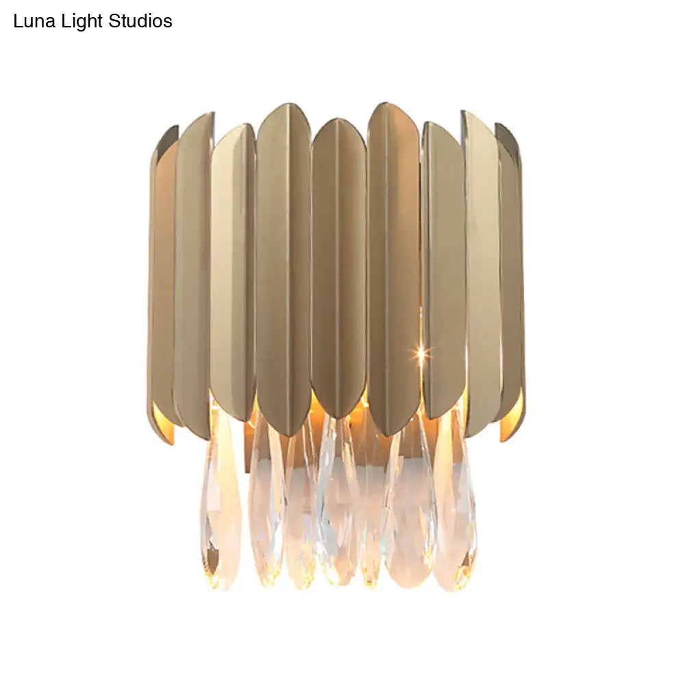 Contemporary Clear Crystal Wall Lamp - 1 Light Brass Finish Ideal For Living Room Lighting