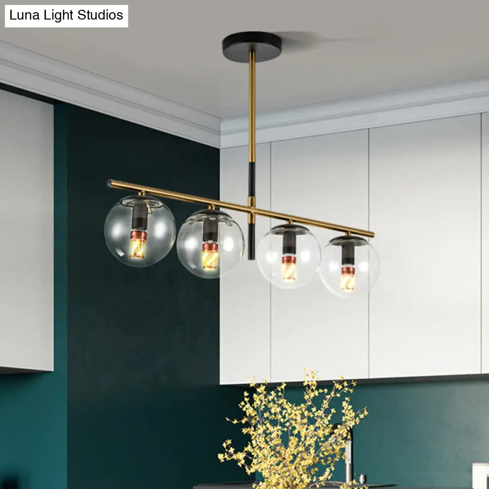 Contemporary Clear Glass Ball Pendant Light With 4 Bulbs - Black And Gold