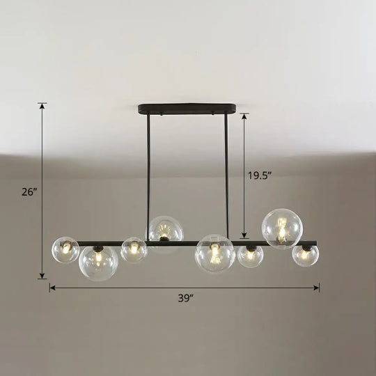 Contemporary Clear Glass Bubble Island Lamp - Stylish Ceiling Light For Dining Room 8 / Black