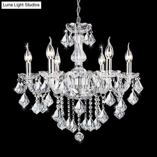 Contemporary Clear Glass Candelabra Chandelier 6 Lights With Crystal Accent Ideal For Living Room