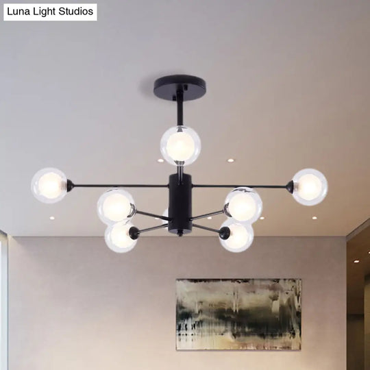 Contemporary Clear Glass Chandelier Light: Black Crossed Lines 7 Lights Hanging Ceiling Fixture